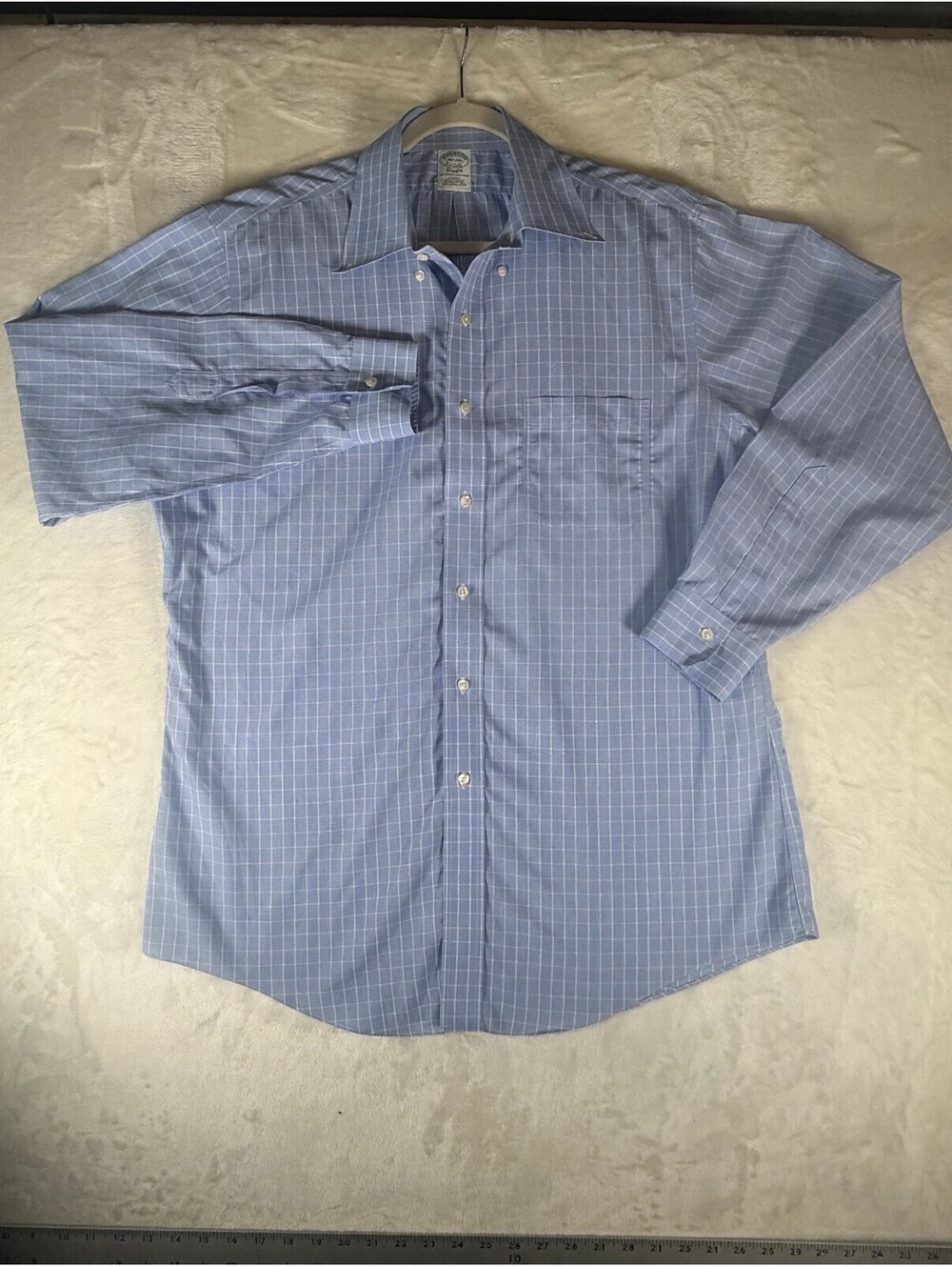 Brooks Brothers 16.5 34 Blue White Check Dress Shirt Classic Fit Non-Iron Mens